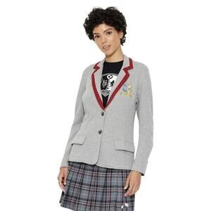 Beetlejuice‎ Women's Astrid Graphic Blazer Heather Gray Red Size M